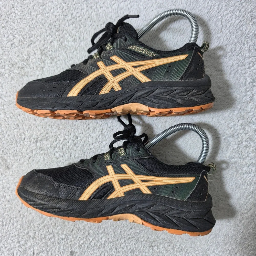 ASICS Pre Venture 9 Shoes Kids Size 3 Black Orange Trail Running Sneakers
